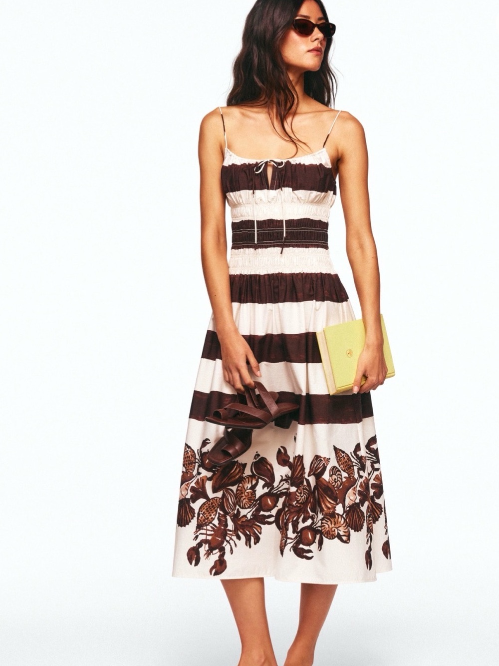 Reverie Seashell Lobster Striped Midi Sundress